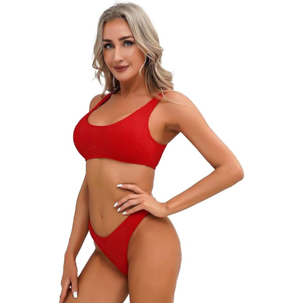 Fire Engine Red Sporty and Cheeky Bikini Sz M